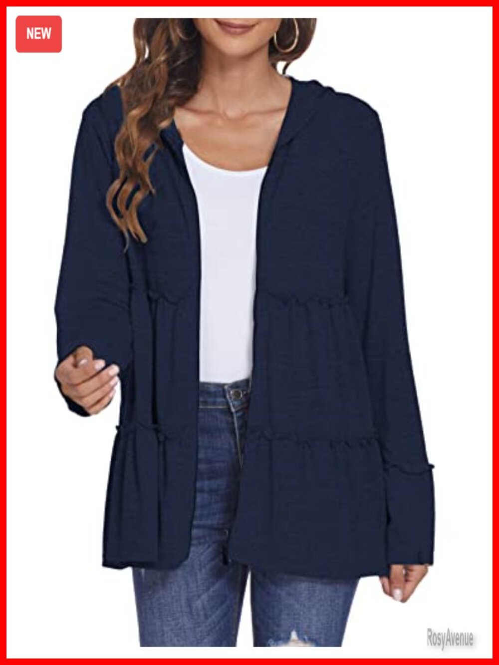 Women's Full Zip Hoodie Pleated Tiered Ruffle Hooded Sweatshirt Long Sleeve